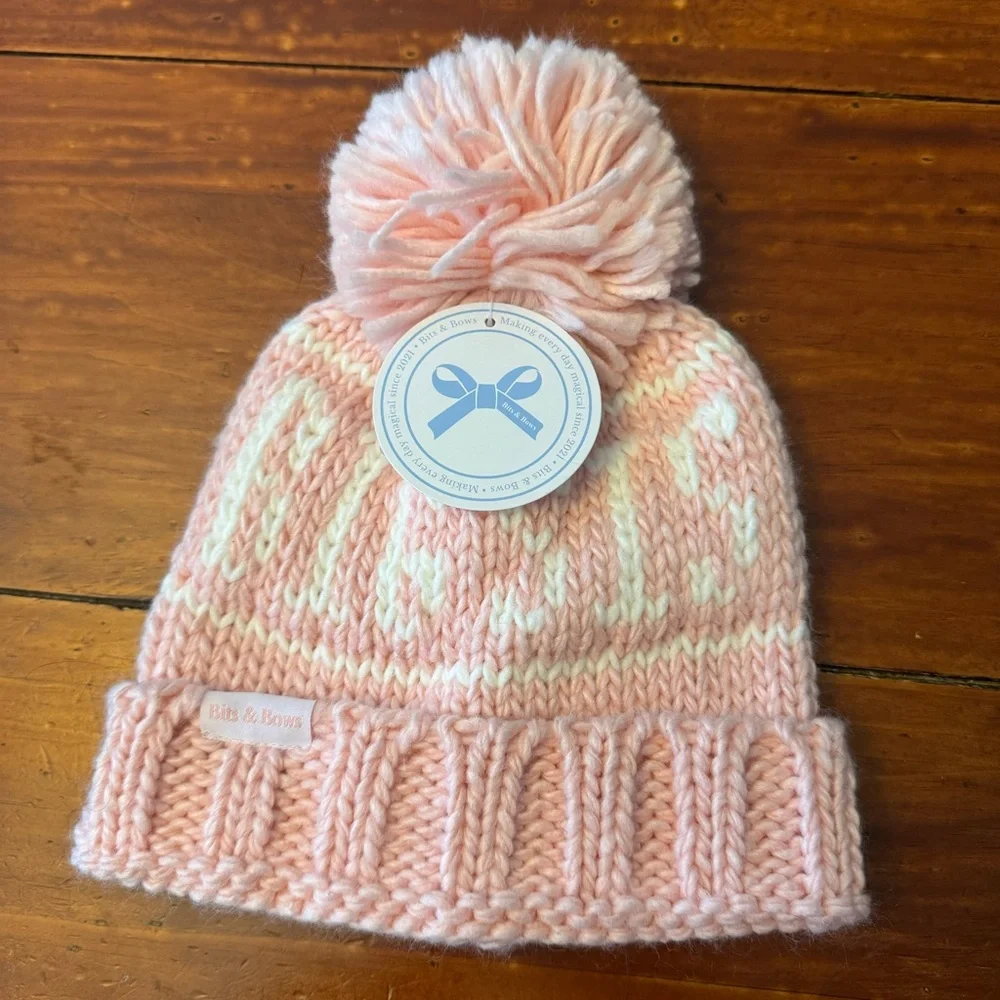 Bits & Bows Big Sis Bobble Hat Pink Knit Pom Beanie Toddler 12-36 Months